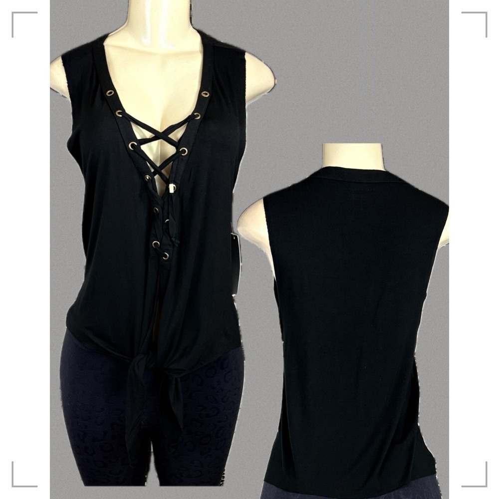 Ashley Graham x Swimsuits For All Black Lace-Up Tie Front Cover Up Tank Top 6/8